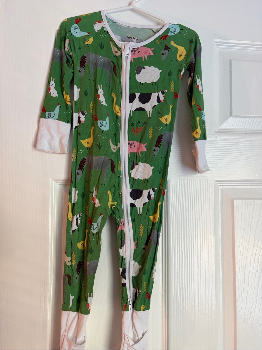 Little Sleepies Green Farm Animal Print Kids One-Piece Zipper Pajamas